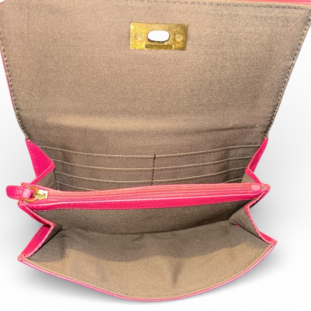 J.Crew Large Leather Gold Toggle Hot Pink Pebbled Leather  Wallet Clutch - Picture 4 of 7